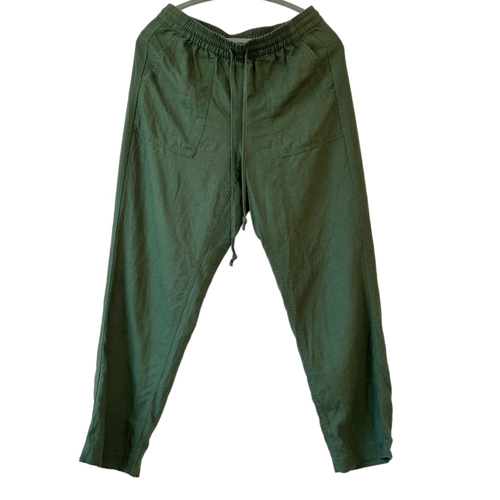 J.Crew Women’s Green Elastic Waistband Linen Blend Drawstring Straight Leg Sz S
